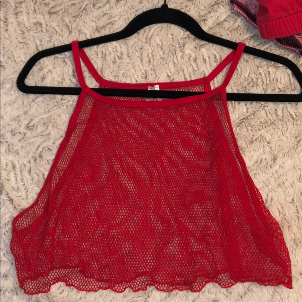Red mesh crop top